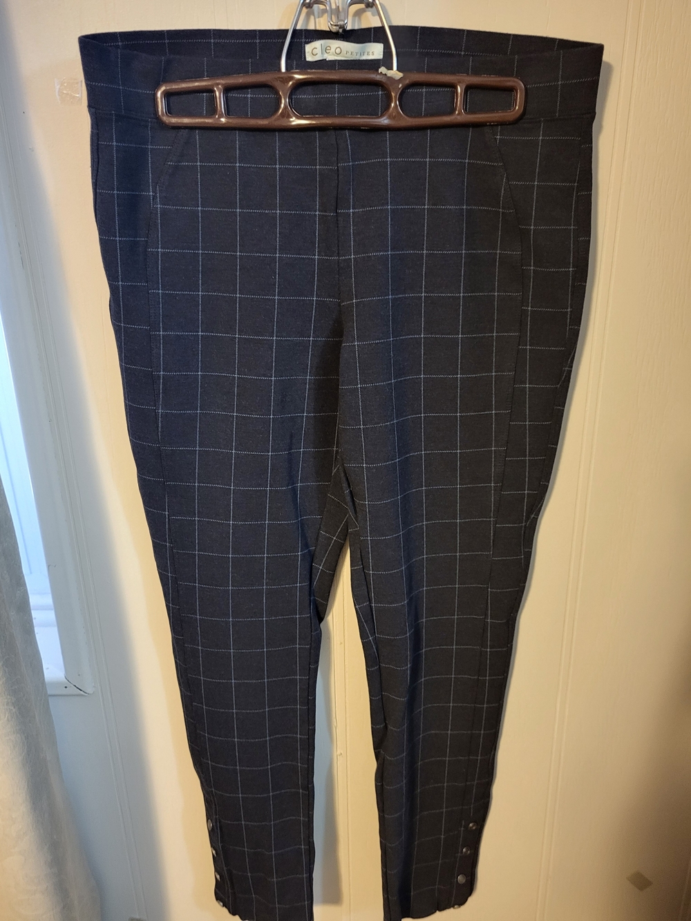 Womens Navy Windowpane Dress Pants Sz Med Petites